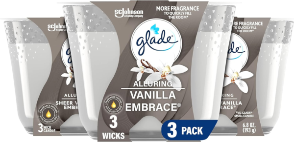 Glade Candle Sheer Vanilla Embrace, Fragrance Candle Infused with Essential Oils, Air Freshener Candle, 3-Wick Candle, 6.8 Oz, 3 Count - Image 2