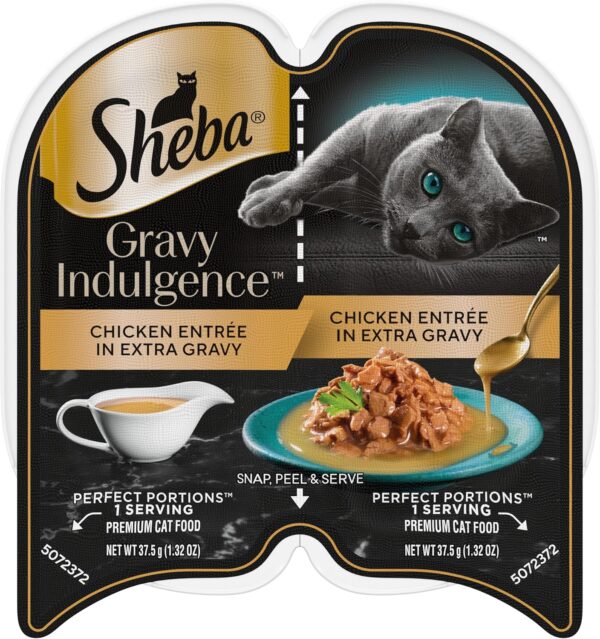 Gravy Indulgence Adult Wet Cat Food (24 Count, 48 Servings), Chicken Entrée in Extra Gravy, Easy Peel Twin-Pack Trays