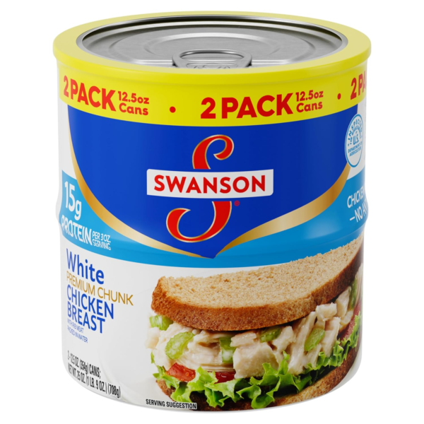 Swanson White Premium Chunk Canned Chicken Breast in Water, Fully Cooked Chicken, 12.5 OZ Can (Pack of 2) - Image 2