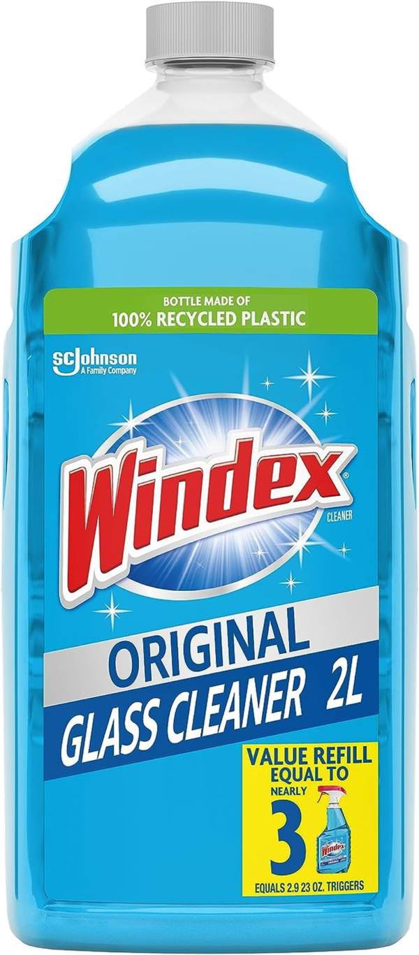 Windex Refill Glass and Window Cleaner Bottle, Bottle Made from 100% Recycled Plastic, Surface Cleaning Spray, Original Blue Scent, 2L (67.6 Fl Oz) - Image 2