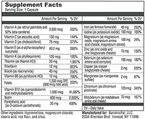 Multivitamin ONE 1 per Day! Bariatric Multivitamin Capsule with 45Mg Iron (30 Count) - Image 2